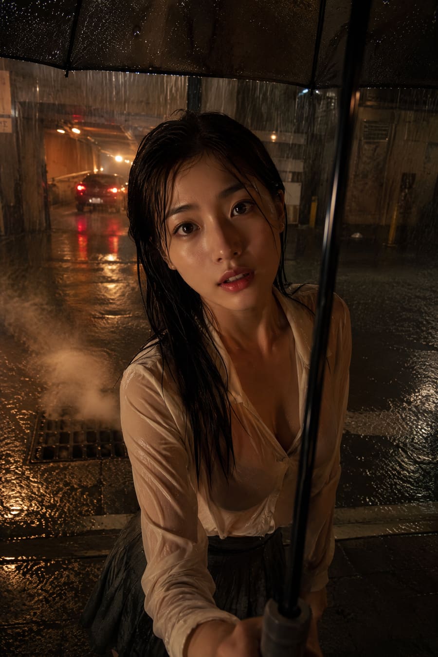 车库雨幕,雨夜回家,这把伞