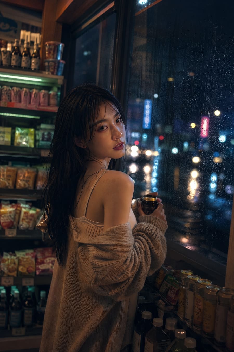 深夜便利店,凌晨两点,雨还没停